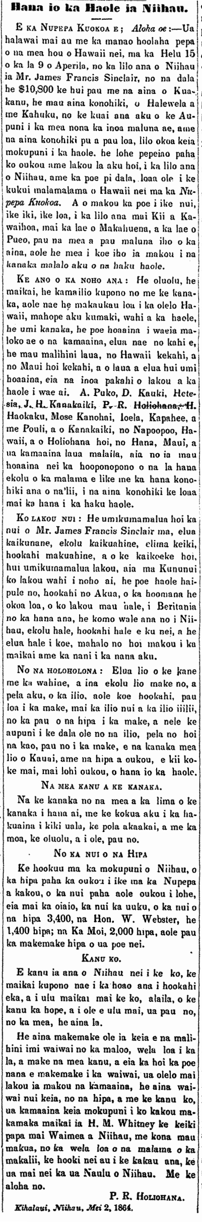 Kuokoa_6_4_1864_1 Hana io ka Haole ia Niihau.