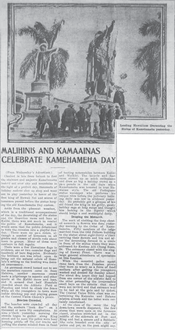 MALIHINIS AND KAMAAINAS CELEBRATE KAMEHAMEHA DAY