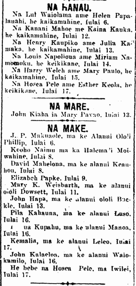 Kuokoa_7_19_1912_8 NA HANAU. / NA MARE. / NA MAKE.