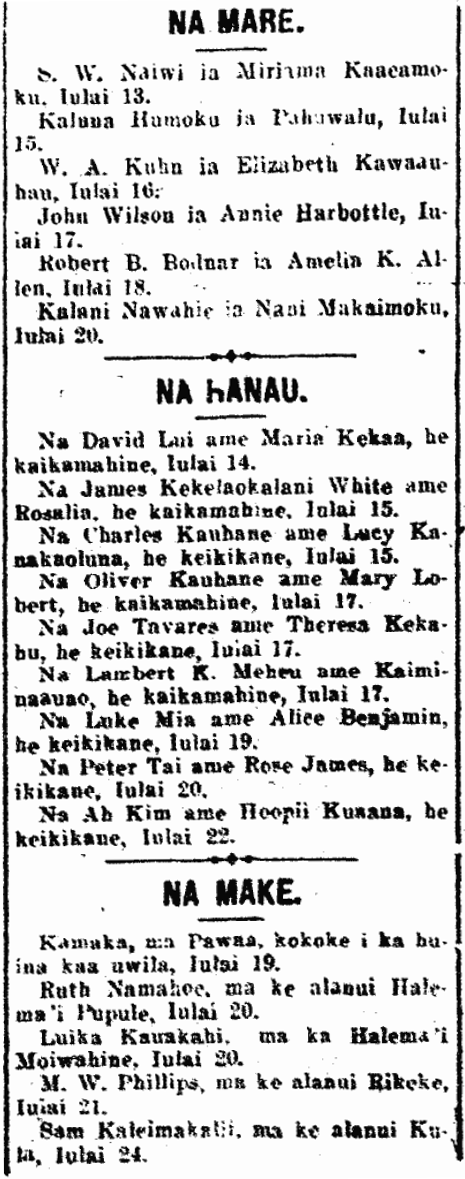 Kuokoa_7_26_1912_8 NA MARE. / NA HANAU. / NA MAKE.