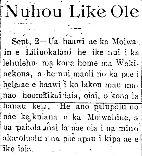 Sept, 2—Ua haawi ae ka Moiwahin e...
