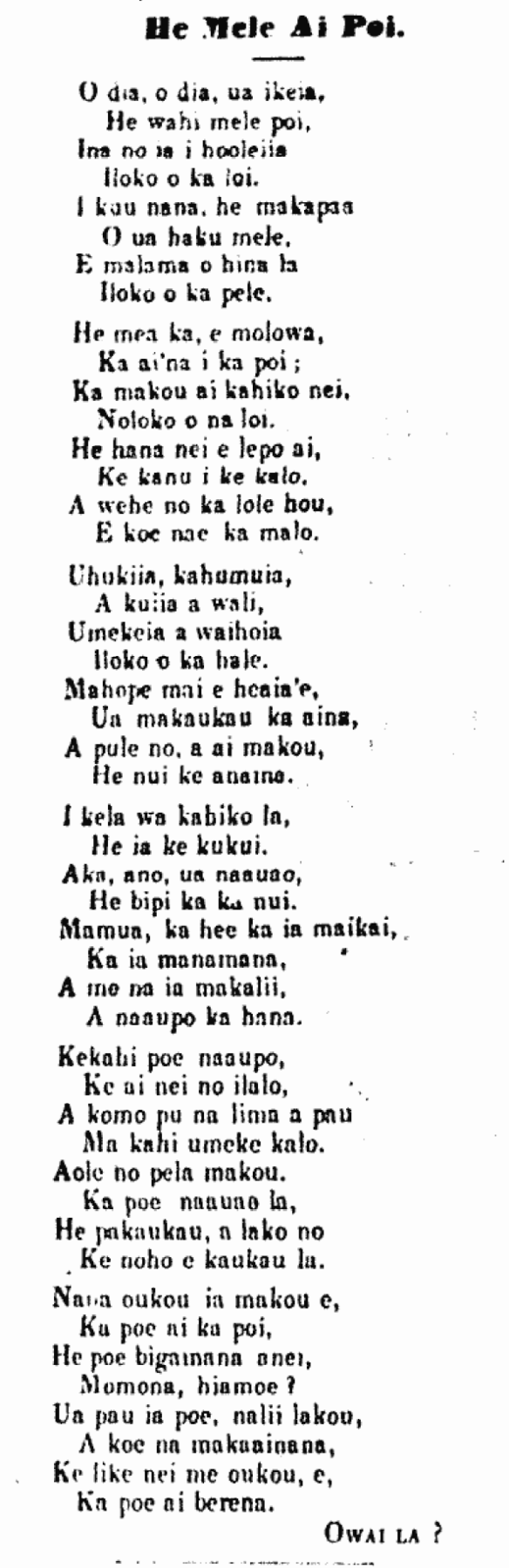 He Mele Ai Poi.