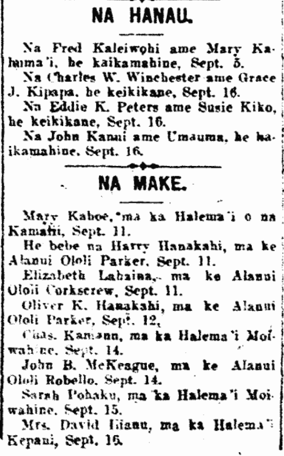 NA HANAU. / NA MAKE.