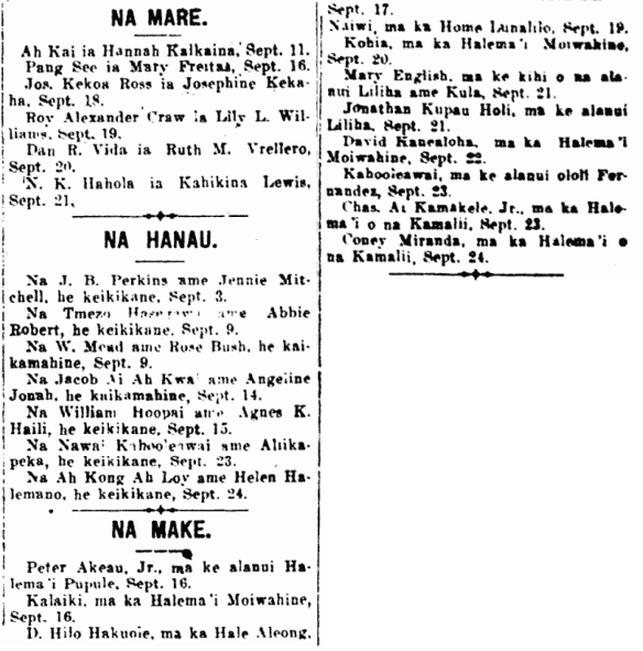 NA MARE. / NA HANAU. / NA MAKE.