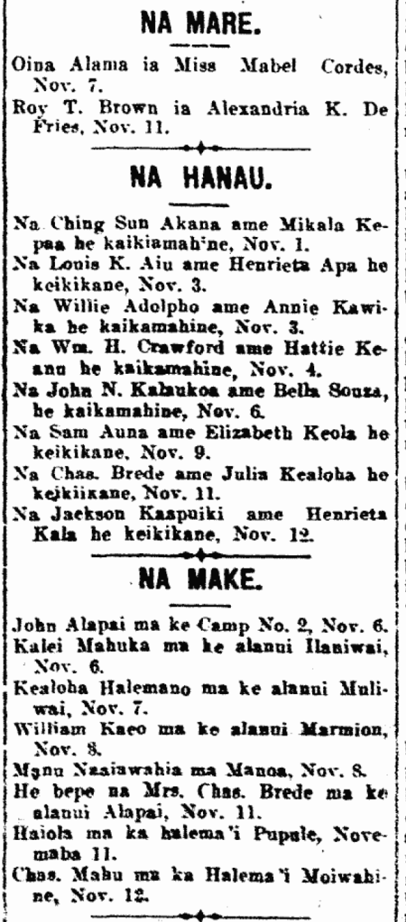 Kuokoa_11_15_1912_8 NA MARE. / NA HANAU. / NA MAKE.