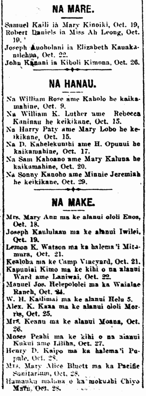 Kuokoa_11_1_1912_8 NA MARE. / NA HANAU. / NA MAKE.
