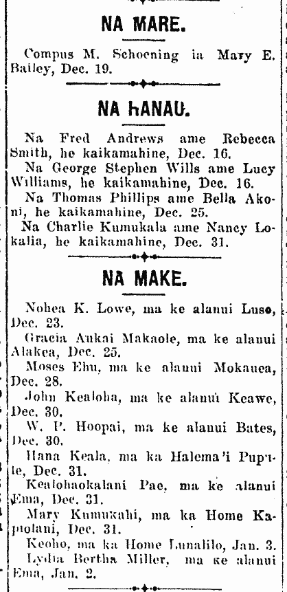 NA MARE. / NA HANAU. / NA MAKE.