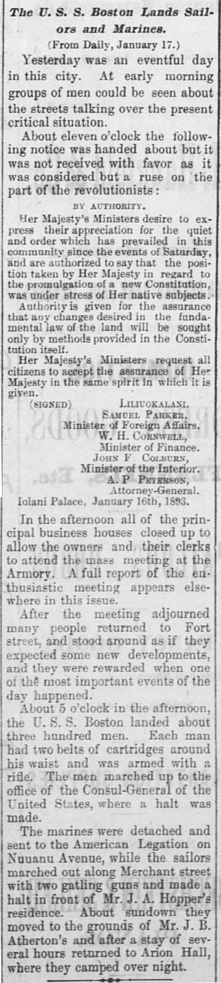 The U. S. S. Boston Lands Sailors and Marines.