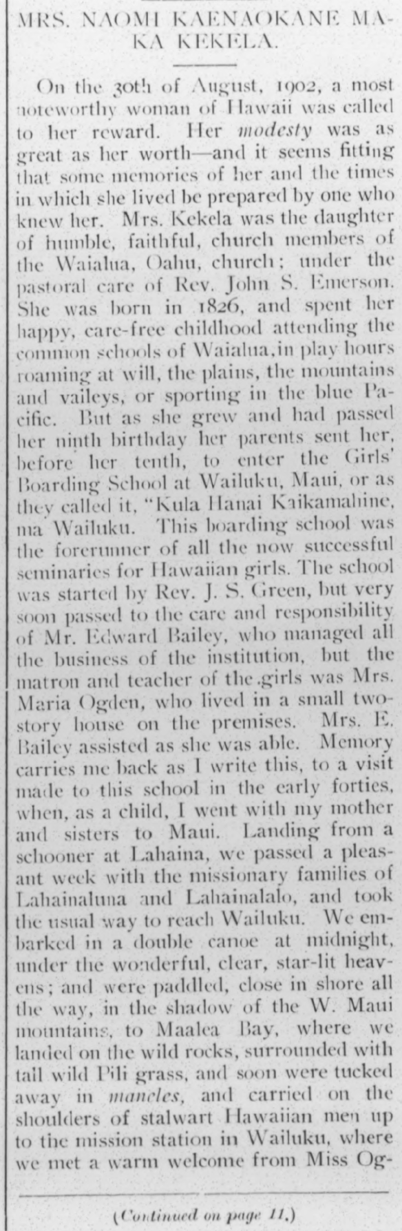 MRS. NAOMI KAENAOKANE MAKA KEKELA.