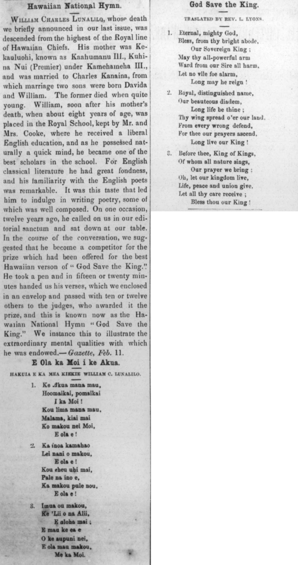 Hawaiian National Hymn.