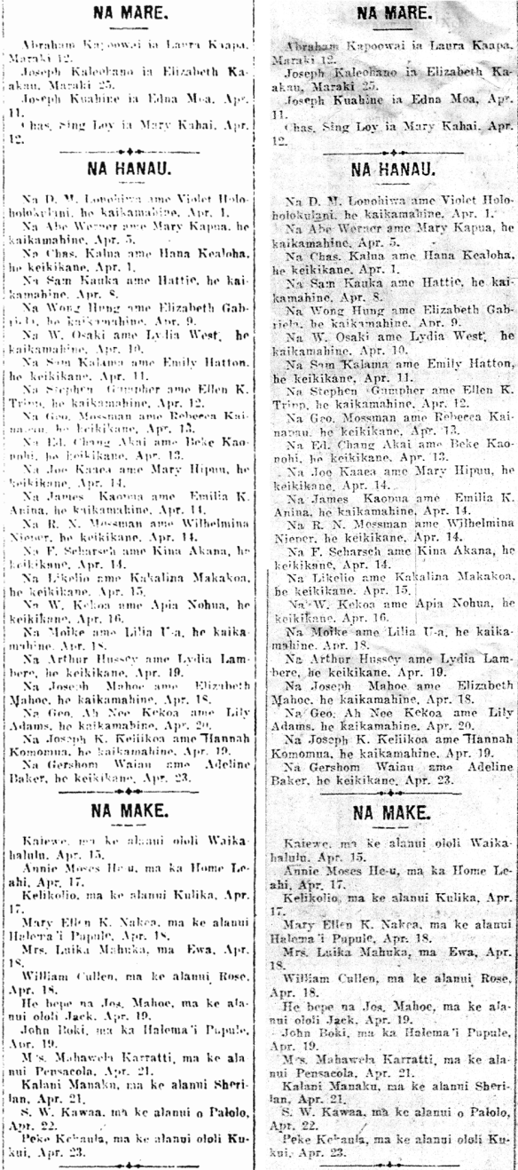 NA MARE. / NA HANAU. / NA MAKE.