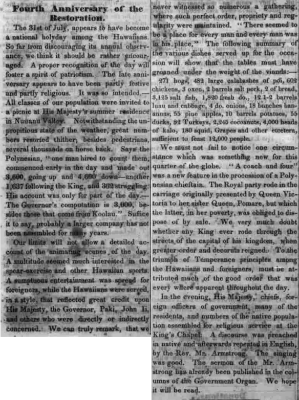 Fourth Anniversary of the Restoration.