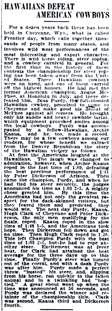 HAWAIIANS DEFEAT AMERICAN COWBOYS