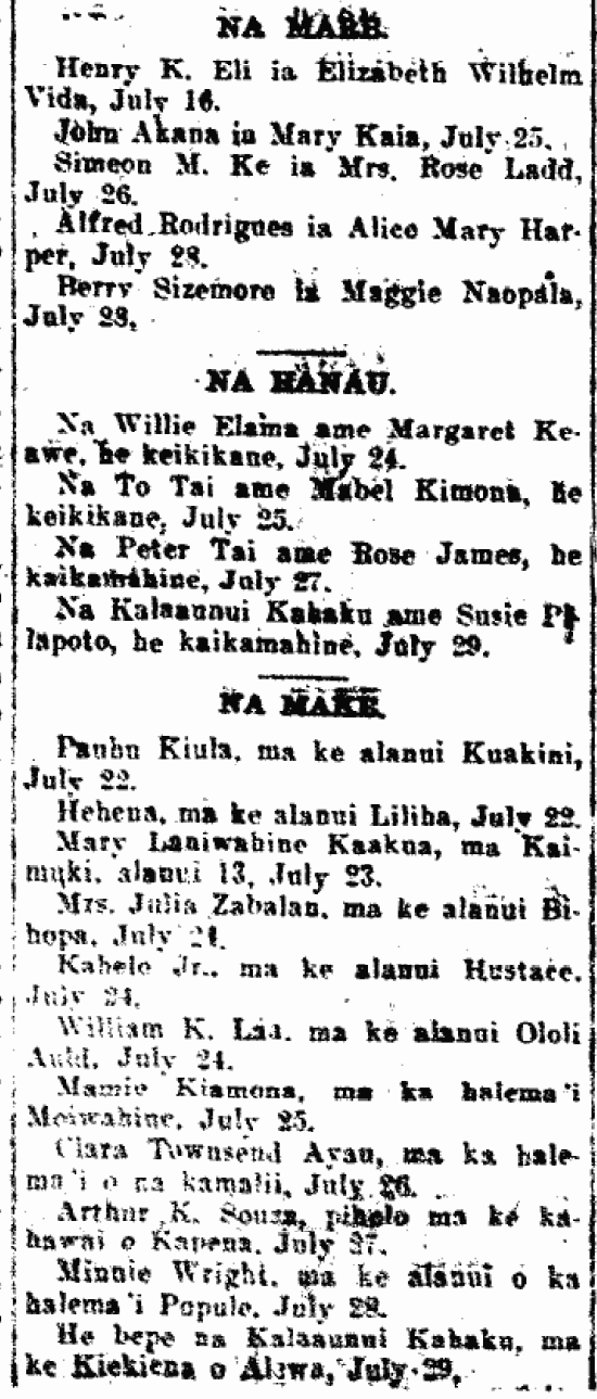 NA MARE. / NA HANAU. / NA MAKE.