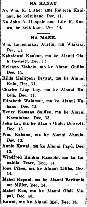 NA HANAU. / NA MAKE.