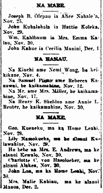 NA MARE. / NA HANAU. / NA MAKE.