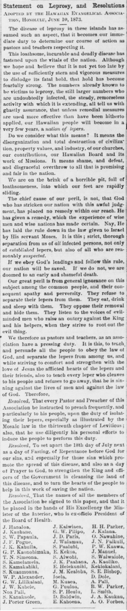 Statement on Leprosy, and Resolutions