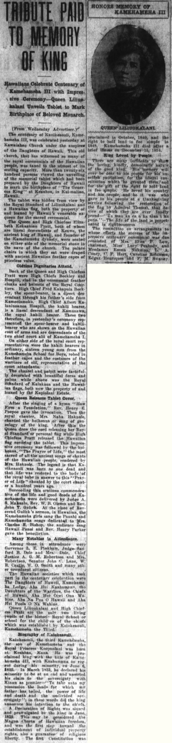 TRIBUTE PAID TO MEMORY OF KING