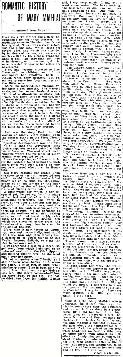 ROMANTIC HISTORY OF MARY MAHIAI