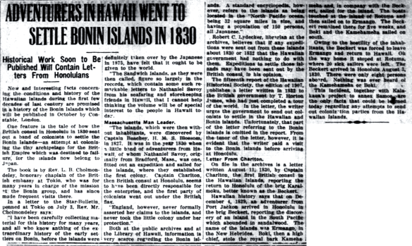 ADVENTURERS IN HAWAII WENT TO SETTLE BONIN ISLANDS IN 1830