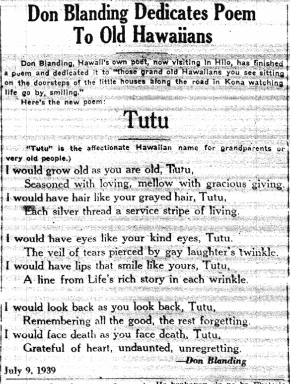 Don Blanding Dedicates Poem To Old Hawaiians