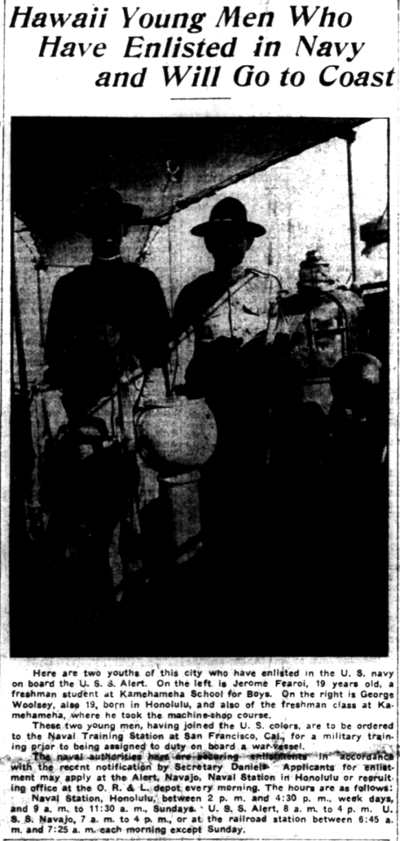 Hawaii Young Men Who Have Enlisted in Navy and Will Go to Coast