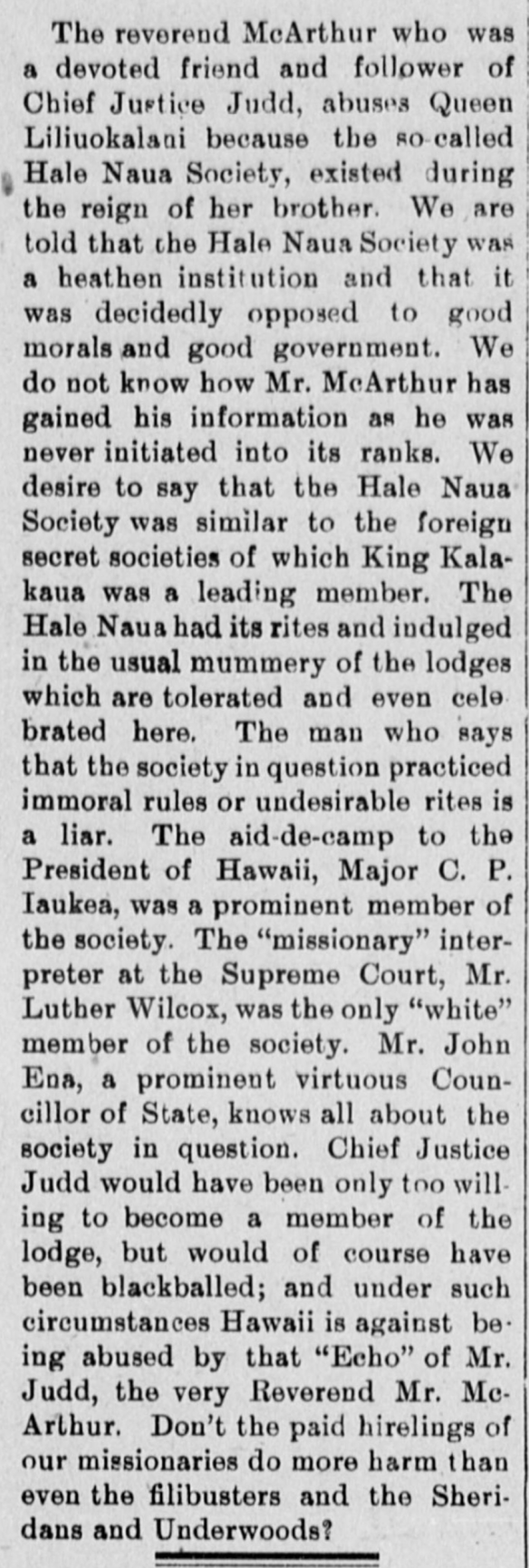 The reverend McArthur who was a devoted friend...