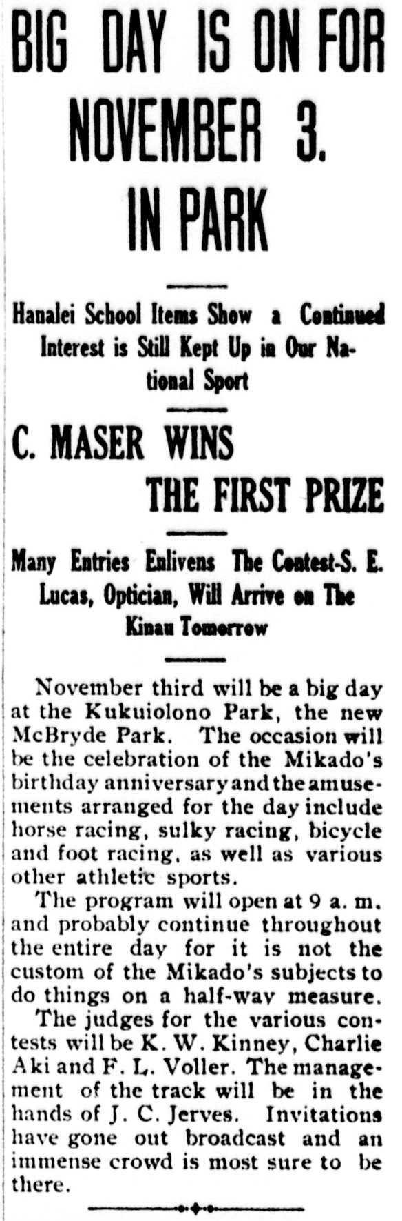 BIG DAY IS ON FOR NOVEMBER 3. IN PARK