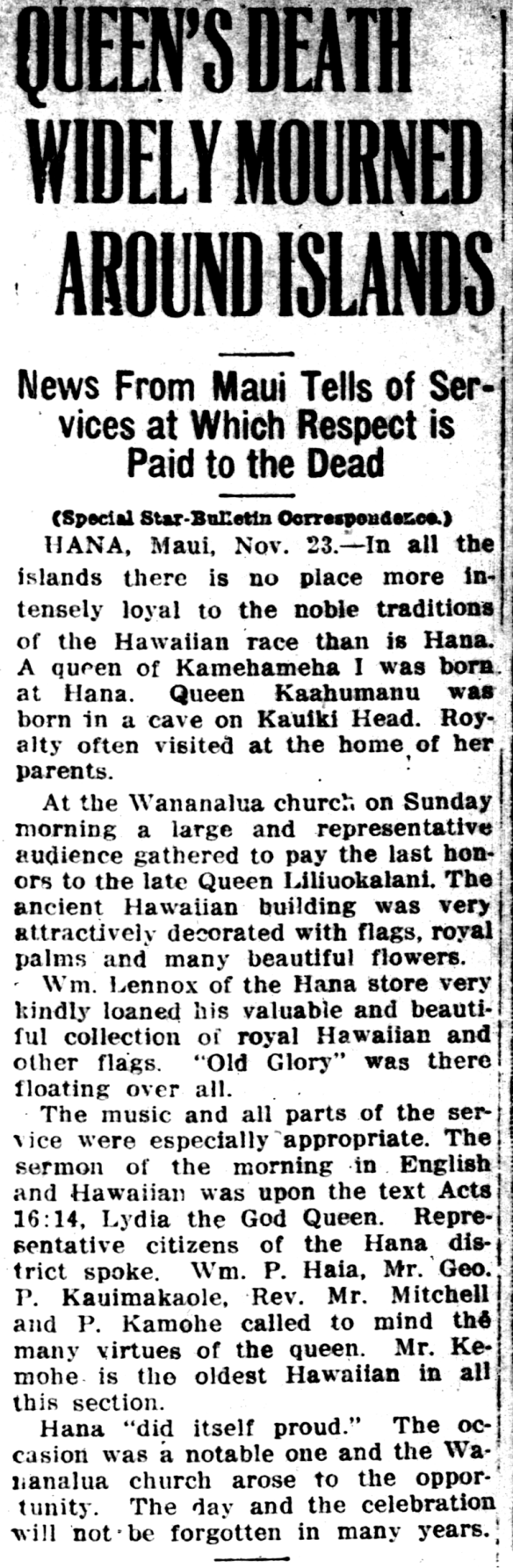 QUEEN'S DEATH WIDELY MOURNED AROUND ISLANDS