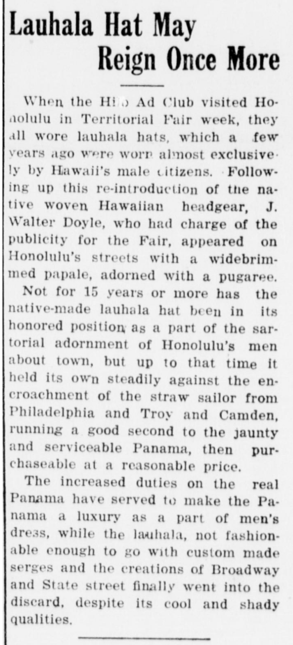 Lauhala Hat May Reign Once More