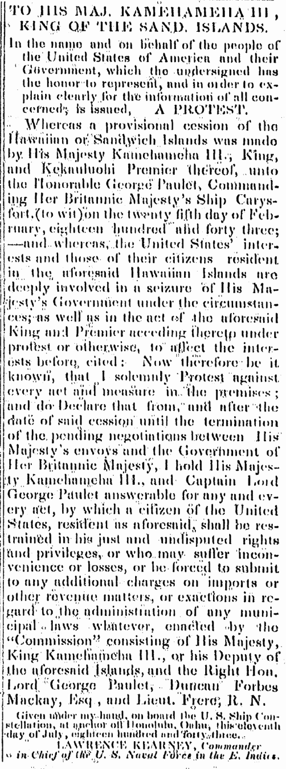 TO HIS MAJ. KAMEHAMEHA III., KING OF THE SAND. ISLANDS.