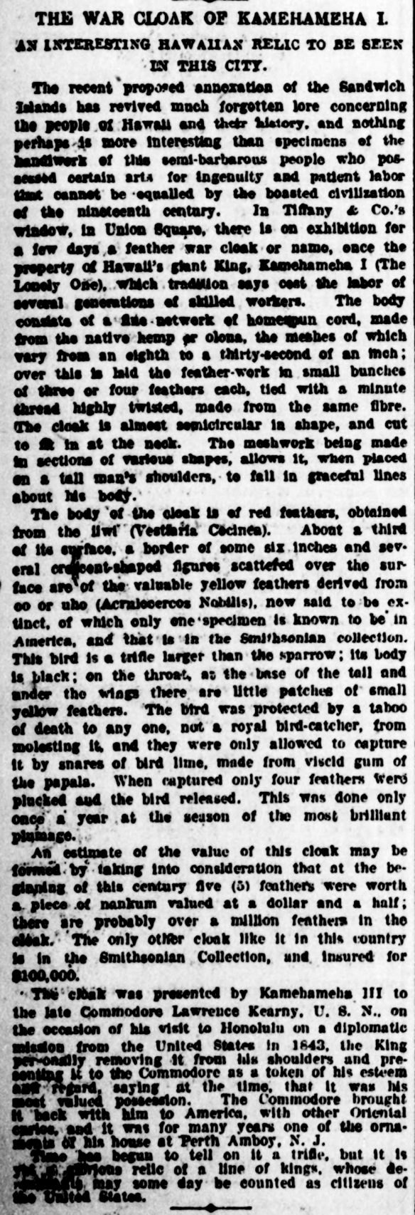 THE WAR CLOAK OF KAMEHAMEHA I.