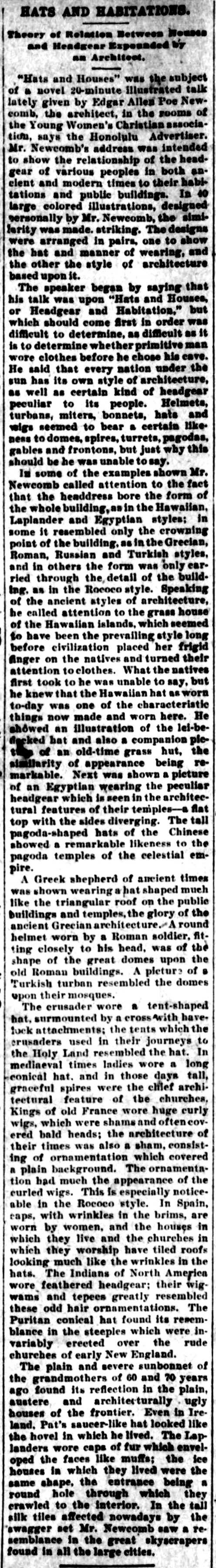 HATS AND HABITATIONS.