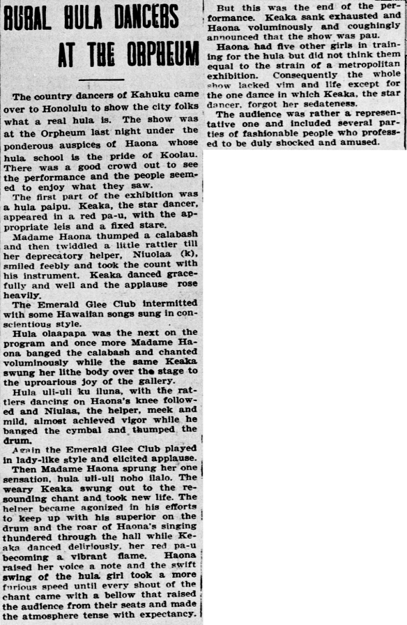 RURAL HULA DANCERS AT THE ORPHEUM