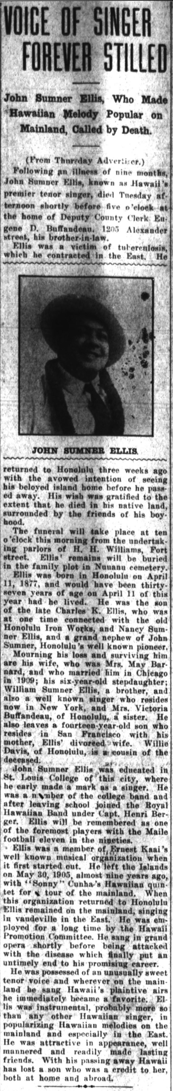 VOICE OF SINGER FOREVER STILLED