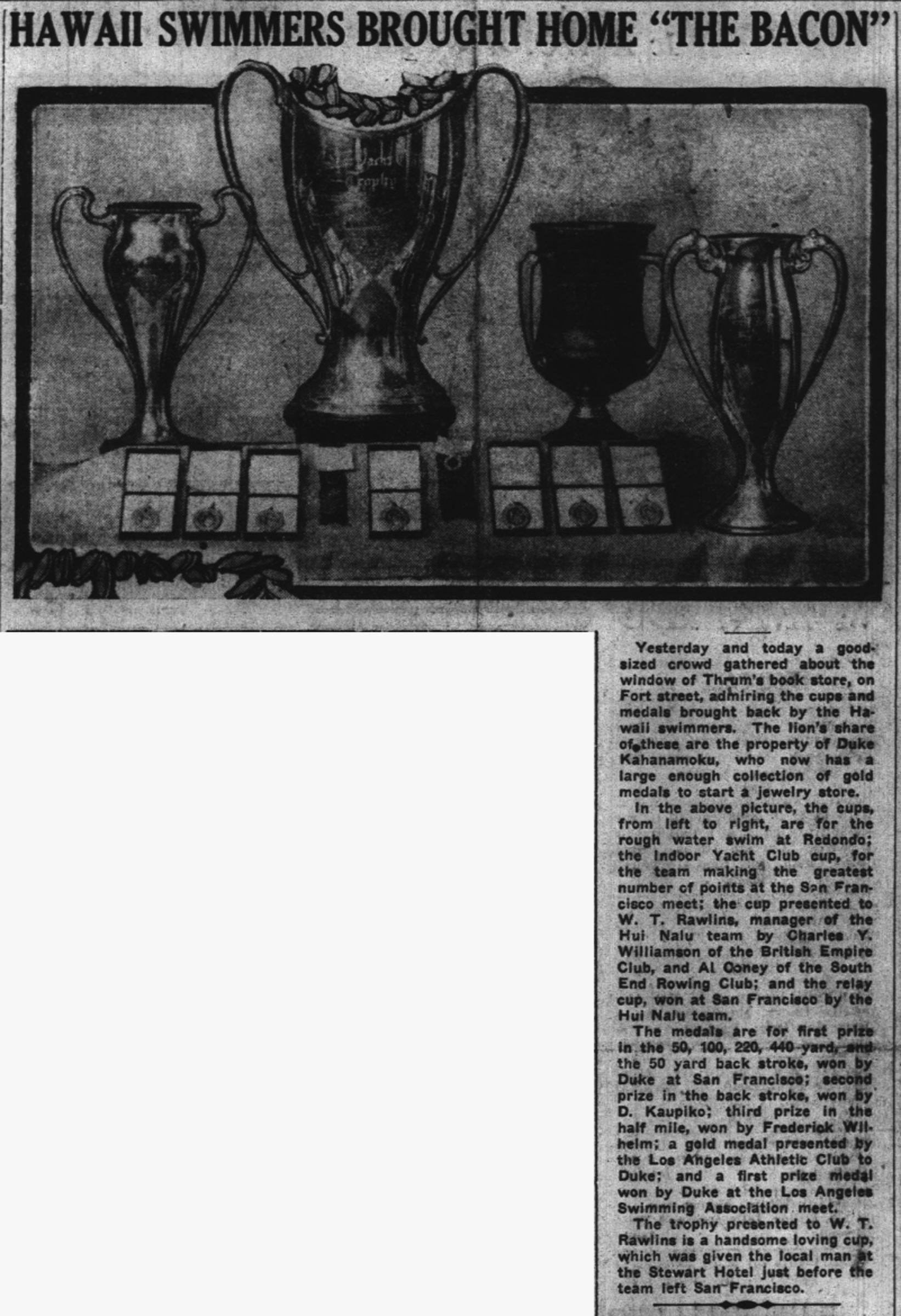 HAWAII SWIMMERS BROUGHT HOME "THE BACON"