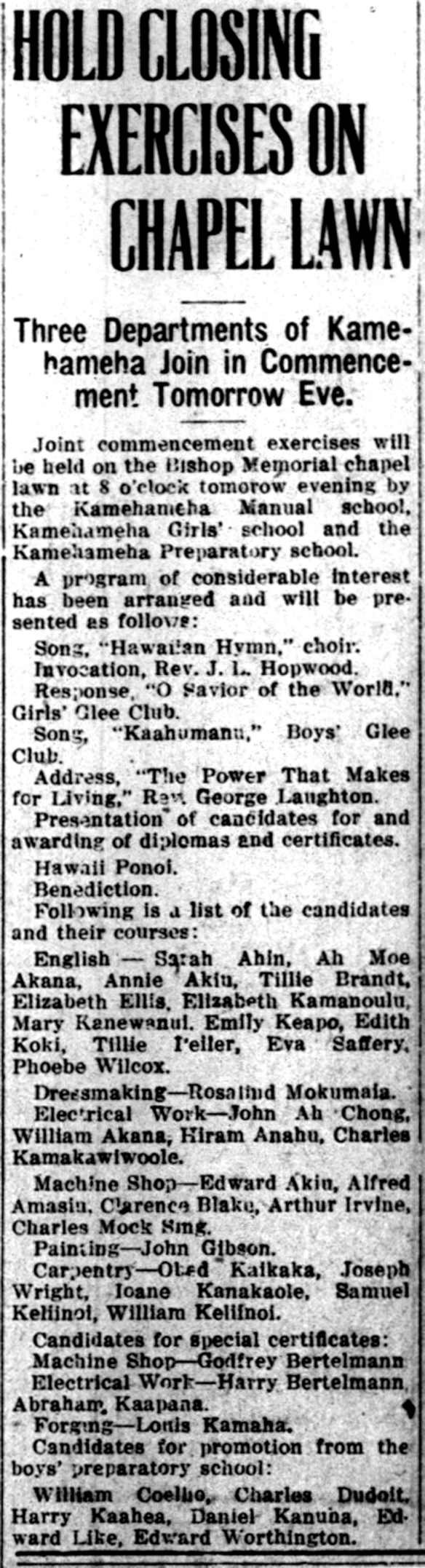 HOLD CLOSING EXERCISES ON CHAPEL LAWN